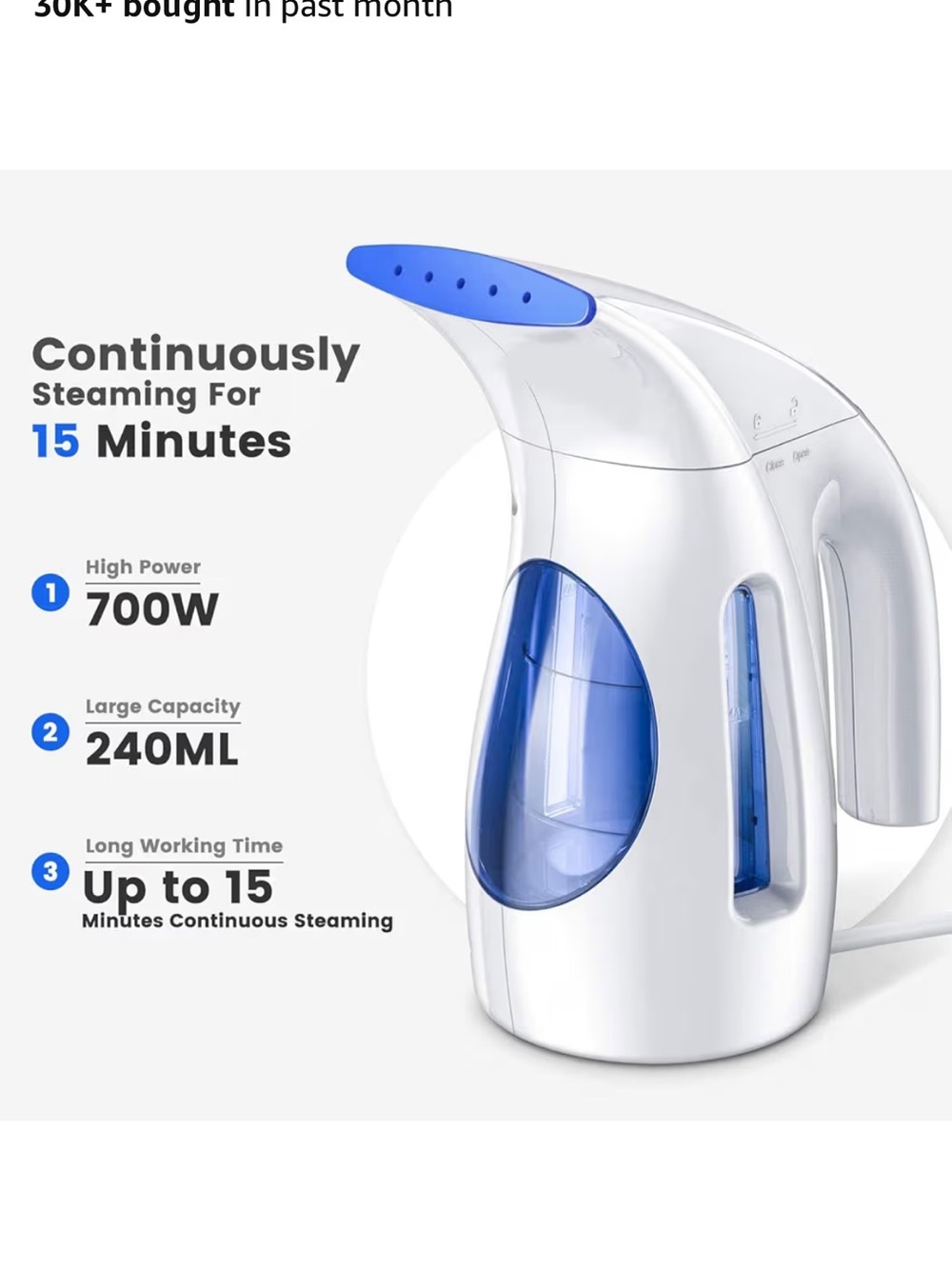 Portable Fabric Steamer - White & Blue Handheld Garment Steamer